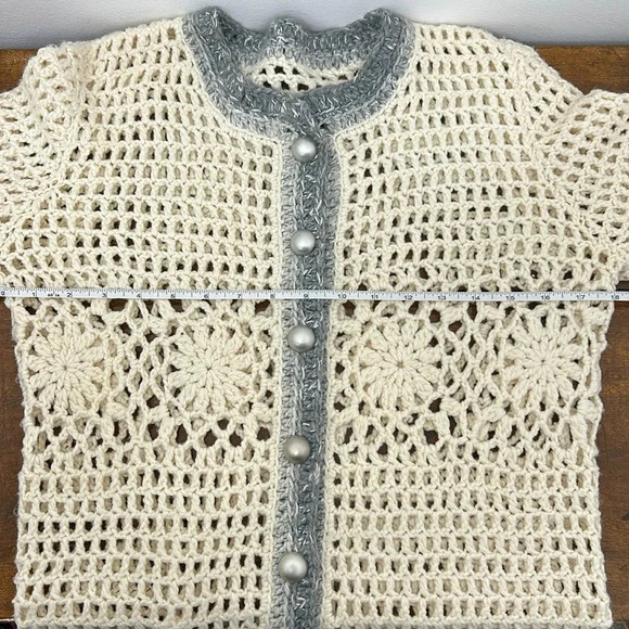 Vintage Handmade Crochet Women's Sweater Cottage Knit Buttons Cozy Warm Medium - Picture 7 of 11